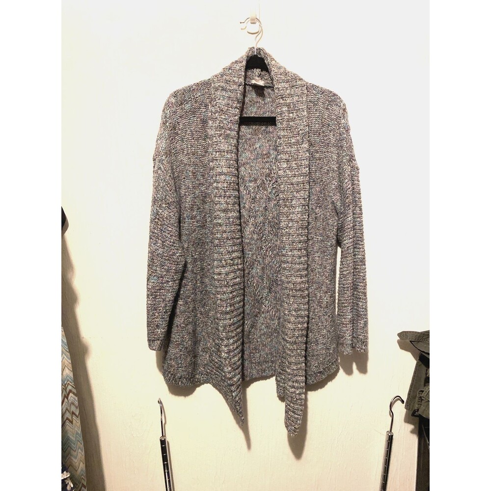 Chico's Multi Color Space Dye Knit Open Front Cardigan Cable Back Size 2 (US 12)